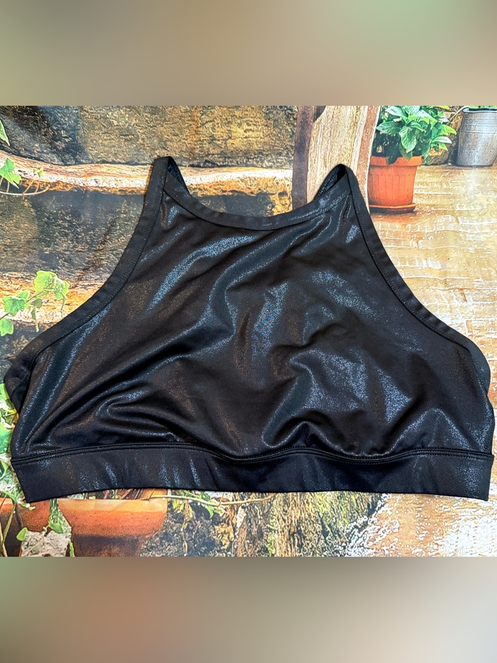 JoyLab Black High Neck Sports Bra with Metallic Shiny Finish Size XXL